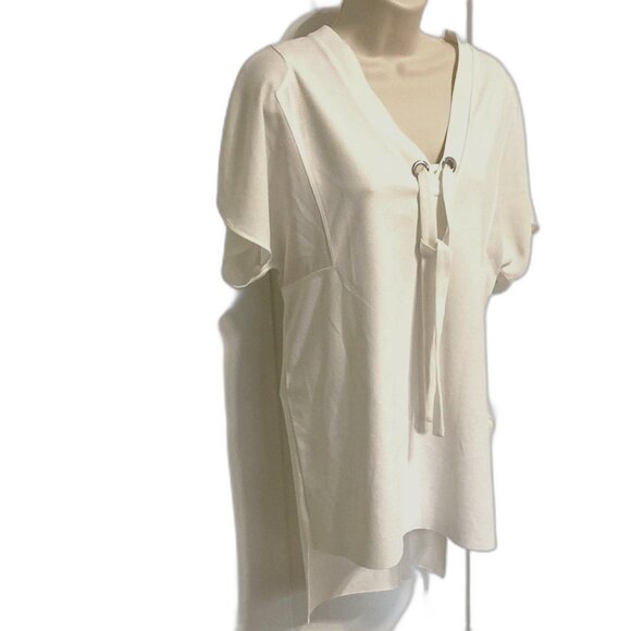 ZARA Woman Basic High Low White Tunic Short Sleeve Blouse Womens Medium - Picture 2 of 14